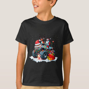 Lustiger Weihnachtsmann fährt Monster-Rotlastwagen T-Shirt