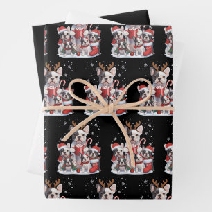 Lustiger Weihnachtsmann Französische Bulldogge Hun Geschenkpapier Set