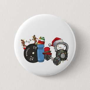 Lustiger Weihnachtsmann Gewichtheben Hanteln Fitne Button