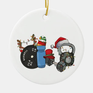 Lustiger Weihnachtsmann Gewichtheben Hanteln Fitne Keramik Ornament
