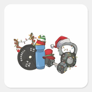 Lustiger Weihnachtsmann Gewichtheben Hanteln Fitne Quadratischer Aufkleber