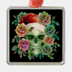 LUSTIGER WEIHNACHTSMANN GRÜNER TOTENKOPF UND WEIHN ORNAMENT AUS METALL