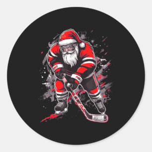 Lustiger Weihnachtsmann Hockey Weihnachten Retro W Runder Aufkleber