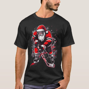Lustiger Weihnachtsmann-Hockey-Weihnachten Retro-W T-Shirt