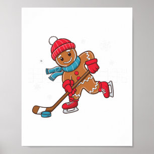 Lustiger Weihnachtsmann Hockeyspieler Lebkuchenman Poster