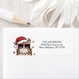 Lustiger Weihnachtsmann-Katz-Adresse-Etikett
