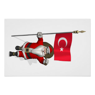 Lustiger Weihnachtsmann mit Flagge der Türkei Poster