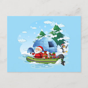 Lustiger Weihnachtsmann mit Geschenken im Boot  Feiertagspostkarte