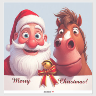🎅 Lustiger Weihnachtsmann & Pferd Weihnachtsstimm Aufkleber
