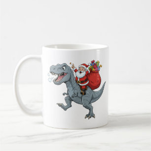 Lustiger Weihnachtsmann reitet auf T-Rex-Dinosauri Kaffeetasse
