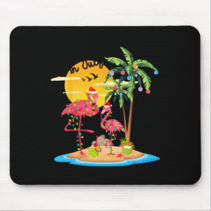 Lustiger Weihnachtsmann Rosa Flamingo Palme Weihna Mousepad
