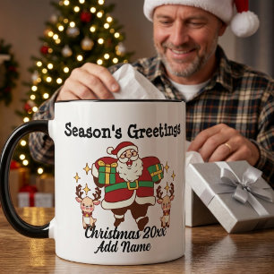 Lustiger Weihnachtsmann Rot & Gold Personalisieren Tasse