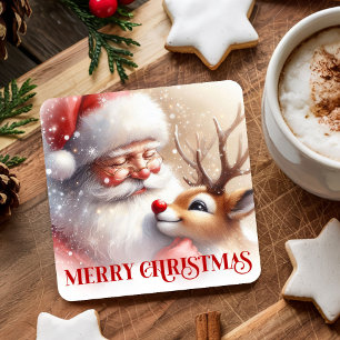 Lustiger Weihnachtsmann Rudolph Weihnachts-Coaster Rechteckiger Pappuntersetzer