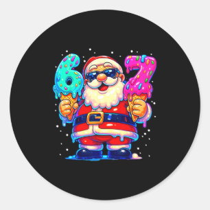 Lustiger Weihnachtsmann sagt sechs sieben 67 Meme Runder Aufkleber