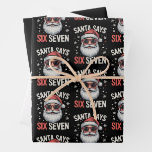 Lustiger Weihnachtsmann sagt sechs sieben Weihnach Geschenkpapier Set