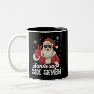 Lustiger Weihnachtsmann sagt sechs sieben Weihnach Zweifarbige Tasse
