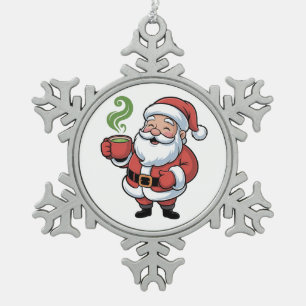 Lustiger Weihnachtsmann Santa mit einem Matcha-Get Schneeflocken Zinn-Ornament