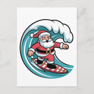 Lustiger Weihnachtsmann Santa Surfen Brett Surfen Einladungspostkarte
