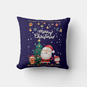 Lustiger Weihnachtsmann, Schneemann, Rentiere Froh Kissen