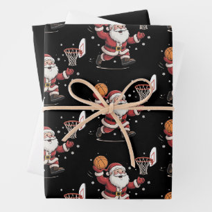 Lustiger Weihnachtsmann spielt Basketball Weihnach Geschenkpapier Set