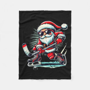 Lustiger Weihnachtsmann spielt Eishockey Liebhaber Fleecedecke