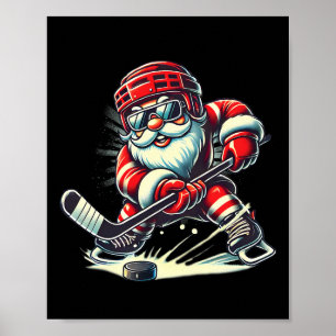 Lustiger Weihnachtsmann spielt Eishockey Liebhaber Poster