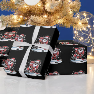 Lustiger Weihnachtsmann spielt Eishockey Xmas  Geschenkpapier