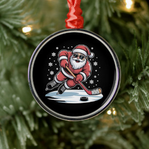 Lustiger Weihnachtsmann spielt Eishockey Xmas Ornament Aus Metall