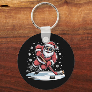 Lustiger Weihnachtsmann spielt Eishockey Xmas Schlüsselanhänger