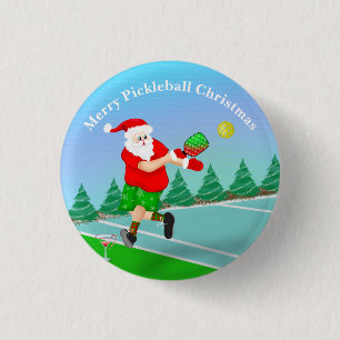 Lustiger Weihnachtsmann spielt Pickleball Merry Vo Button