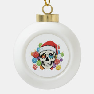 Lustiger Weihnachtsmann-Totenkopf-Gothik-Weihnacht Keramik Kugel-Ornament