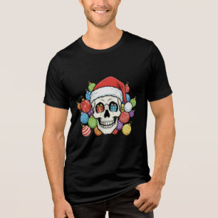 Lustiger Weihnachtsmann-Totenkopf-Gothik-Weihnacht Tri-Blend Shirt