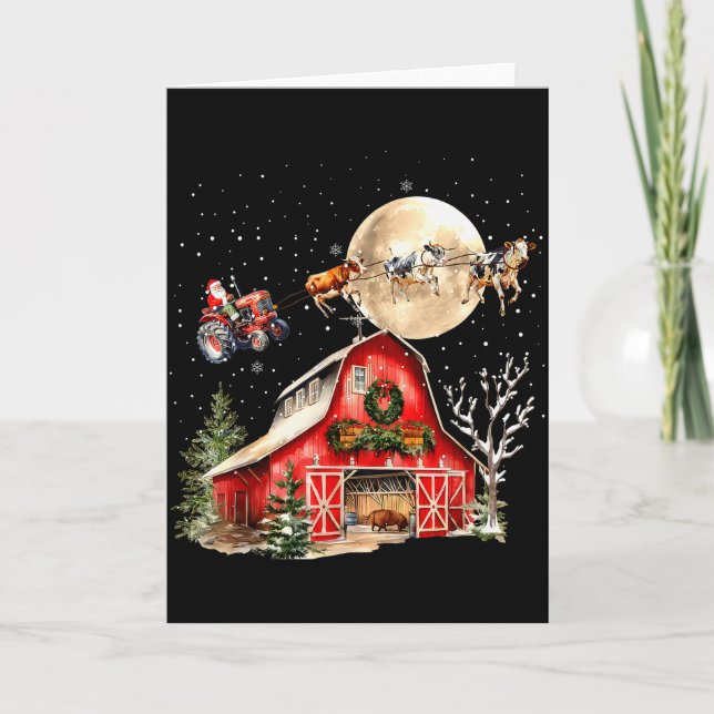 Lustiger Weihnachtsmann Traktor Kühe Bauernhof Lan Karte (Vorderseite)