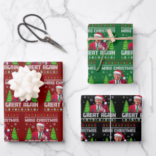 Lustiger Weihnachtsmann Trump macht Weihnachten wi Geschenkpapier Set