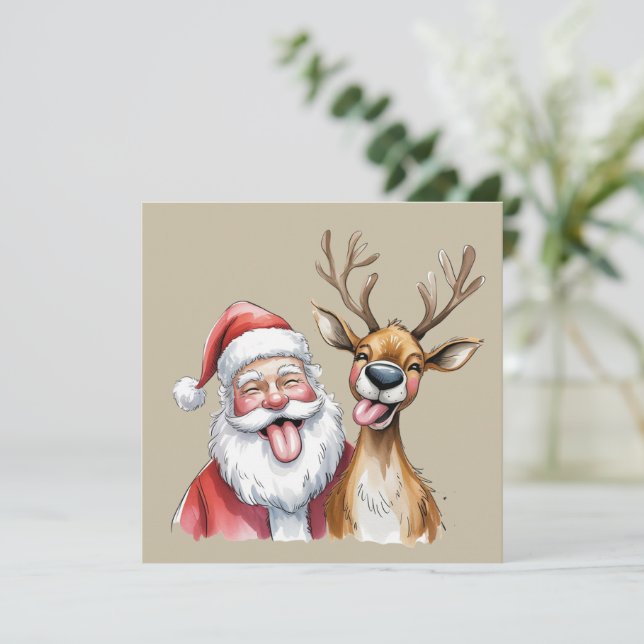 Lustiger Weihnachtsmann und Rentier Weihnachten Wi (Stehend Vorderseite)