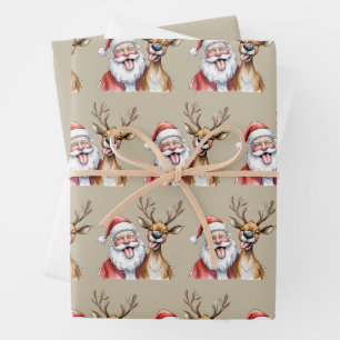 Lustiger Weihnachtsmann und Rentier Weihnachten Wi Geschenkpapier Set