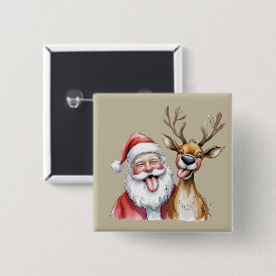 Lustiger Weihnachtsmann und Rentiere Weihnachten W Button