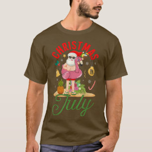 Lustiger Weihnachtsmann und rosa Flamingo Schwimmf T-Shirt