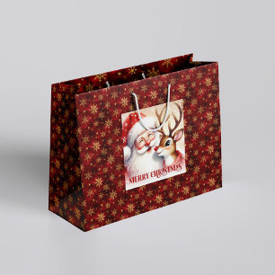 Lustiger Weihnachtsmann und Rudolph Kinder-Feierta Große Geschenktüte