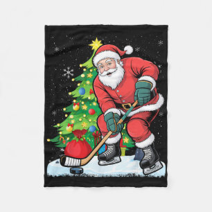 Lustiger Weihnachtsmann Weihnachten Eishockey Kind Fleecedecke
