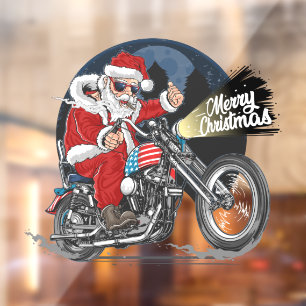 Lustiger Weihnachtsmotorradfahrender Weihnachtsman Fensteraufkleber