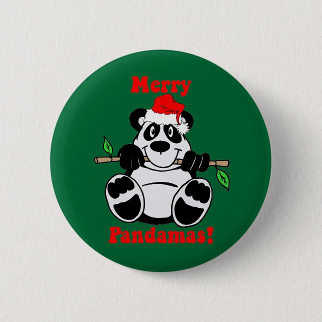 Lustiger Weihnachtspanda-Bär Button (Vorderseite)