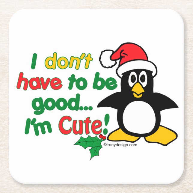 Lustiger WeihnachtsPenguin bin- ich niedlich! Rechteckiger Pappuntersetzer (Vorderseite)