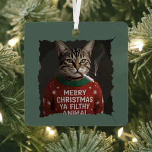 Lustiger Weihnachtsrauchkatze Sarkastischer Feiert Ornament Aus Metall
