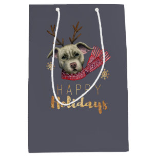 Lustiger Weihnachtsren-Pitbull-Hund Mittlere Geschenktüte