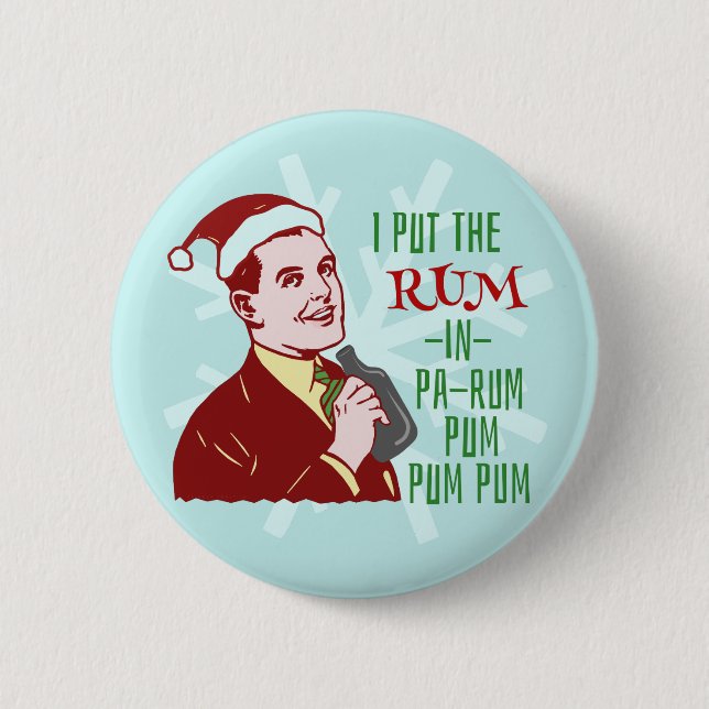 Lustiger WeihnachtsRetro Rum-trinkender Button (Vorderseite)