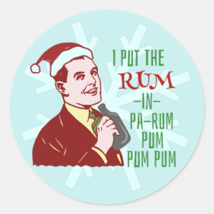 Lustiger WeihnachtsRetro Rum-trinkender Runder Aufkleber
