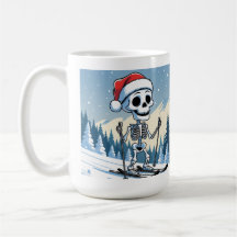 Lustiger Weihnachtsskelett auf Skiern 