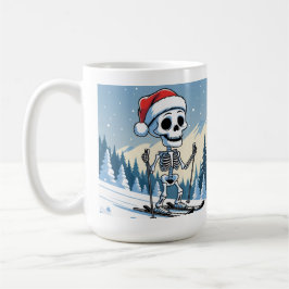 Lustiger Weihnachtsskelett auf Skiern  Kaffeetasse