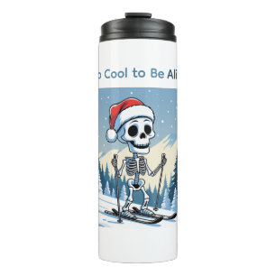 Lustiger Weihnachtsskelett auf Skiern Thermosbecher